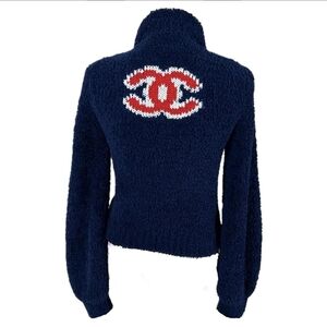 Vintage Chanel CC Apres Ski Teddy Bomber Jacket 2019 - 40 FR Navy blue